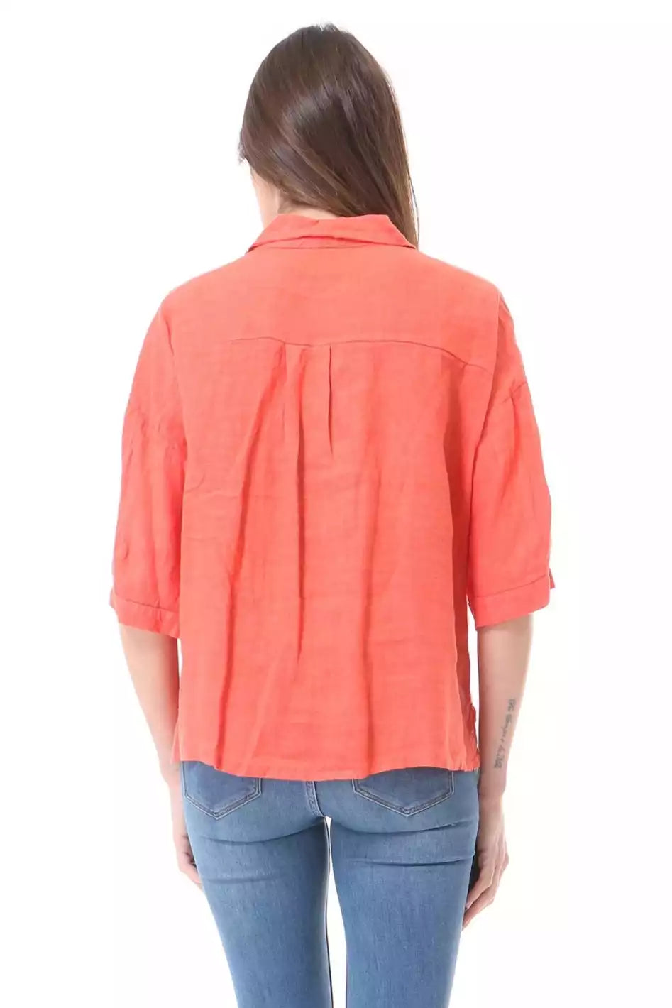 Crop Button Up Red Back