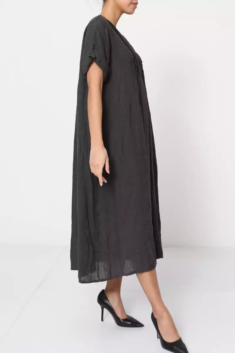 Linen Vneck Dress with folds