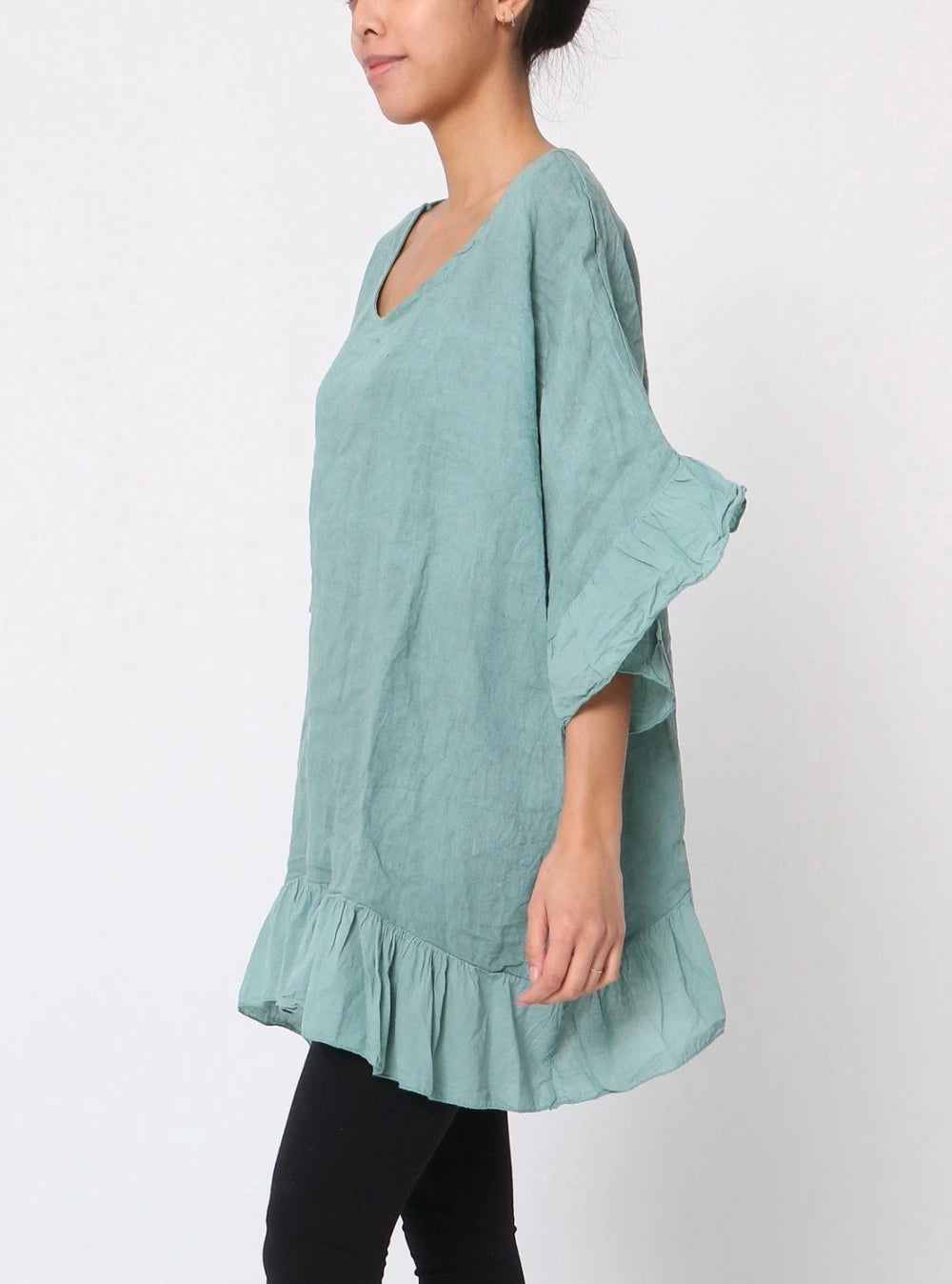 Over-size breezy tunic with ruffled edges
