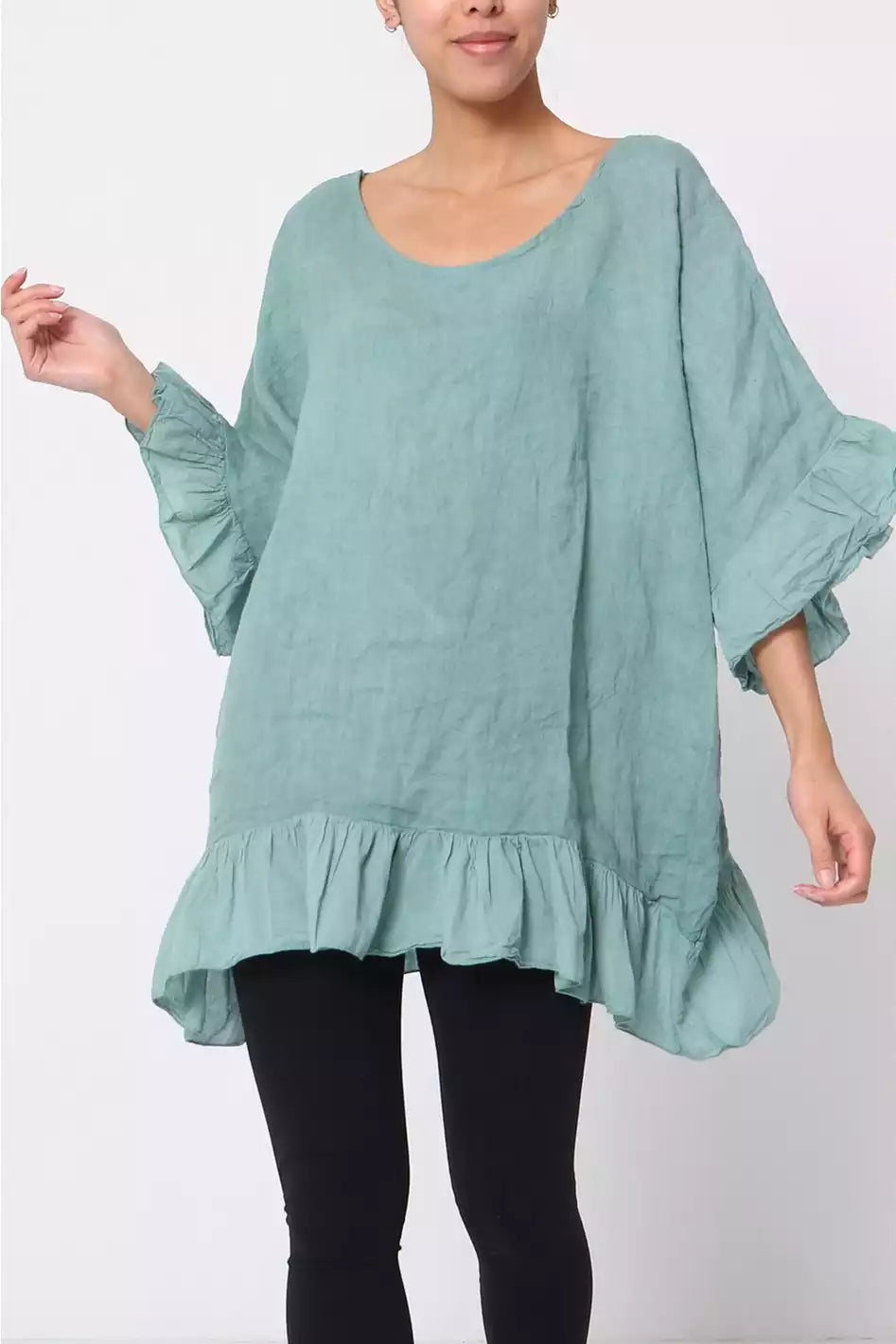 Over-size breezy tunic with ruffled edges