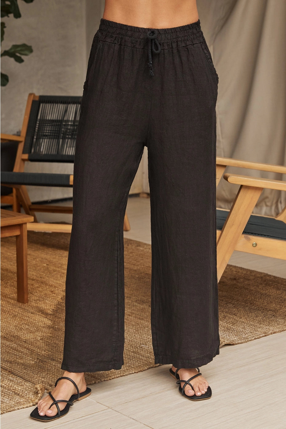 Breezy Linen Drawstring Pants With Pockets
